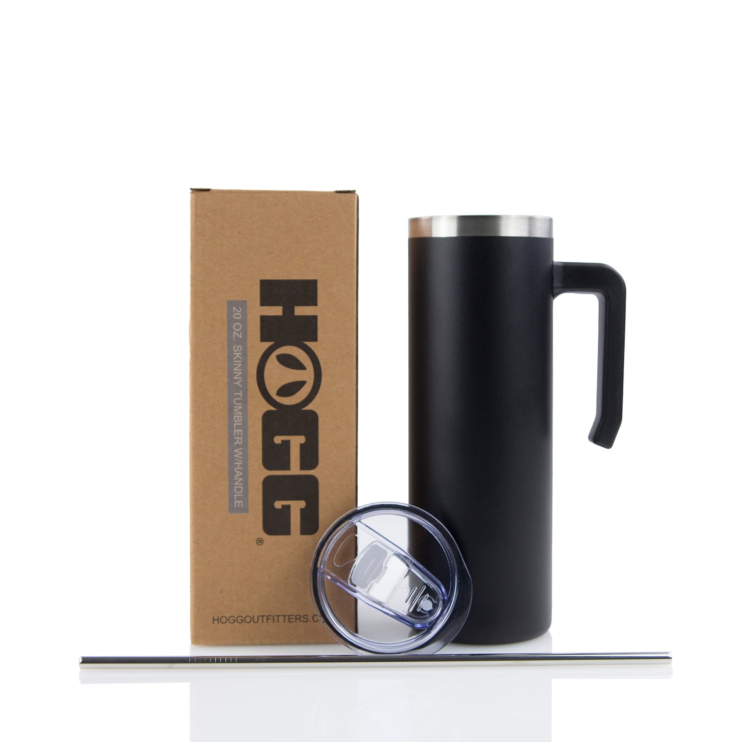 20oz POWDER COATED SKINNY TUMBLER W/ HANDLE (24 UNITS) - MATTE BLACK