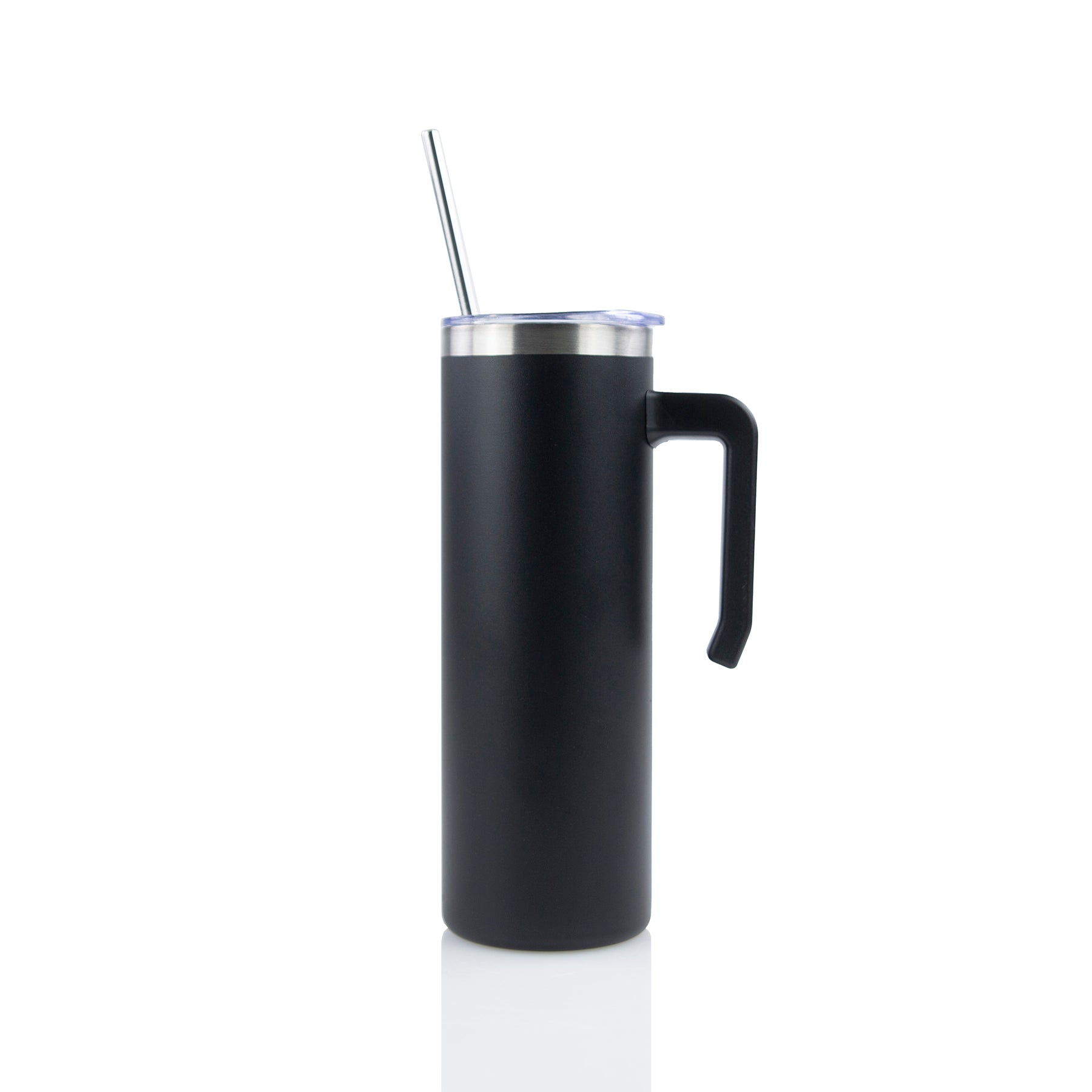 20oz POWDER COATED SKINNY TUMBLER W/ HANDLE (24 UNITS) - MATTE BLACK