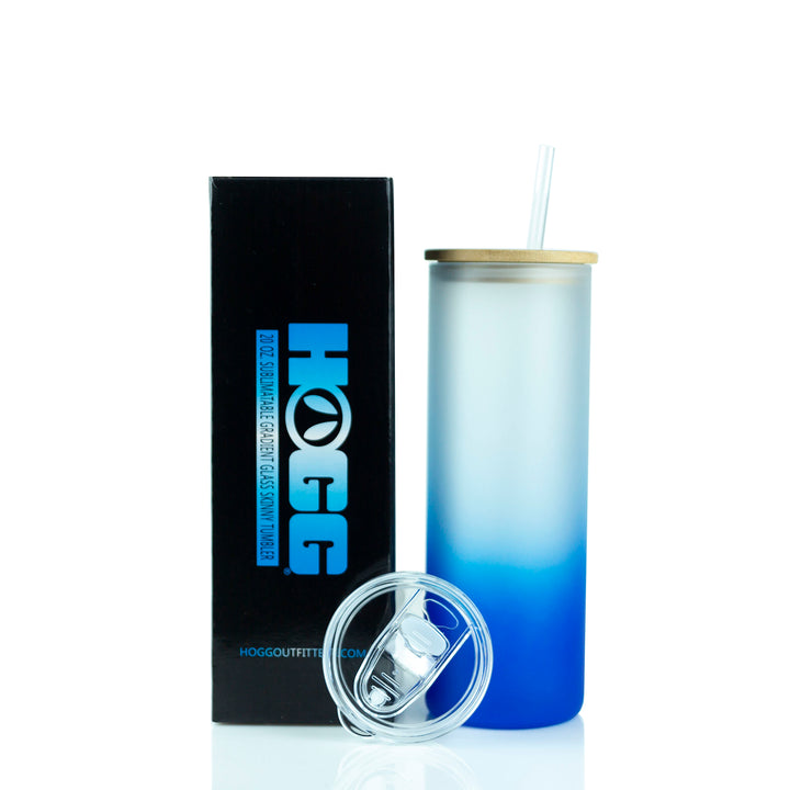 20oz Sublimation Blank Gradient Glass Duo Skinny Tumblers — Dark Blue