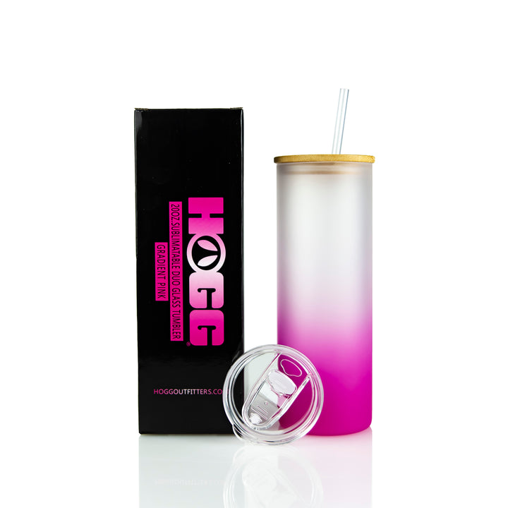 20oz Sublimation Blank Gradient Glass Duo Skinny Tumblers — Pink