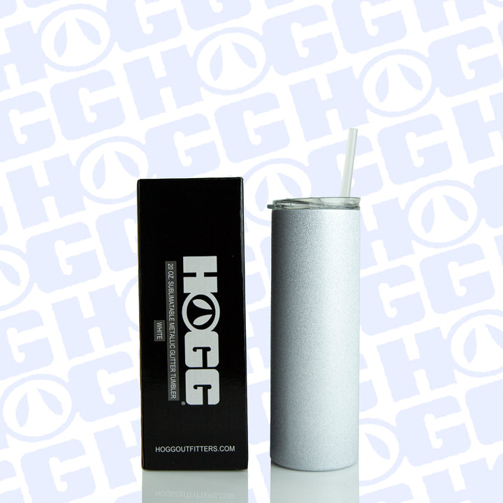 20oz Sublimation Blank Metallic Glitter Skinny Tumbler - White