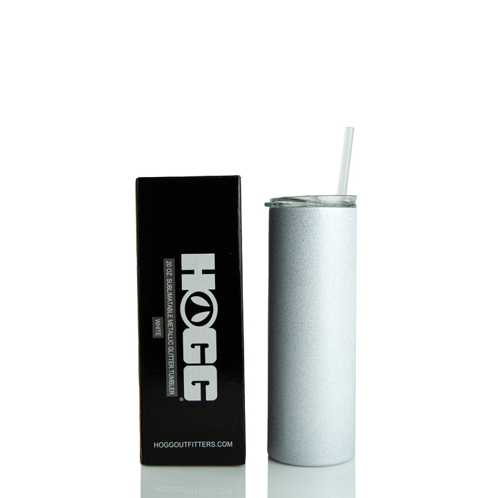20oz Sublimation Blank Metallic Glitter Skinny Tumbler - White