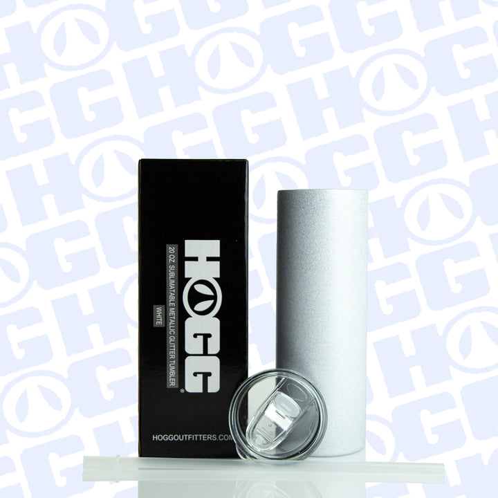 20oz Sublimation Blank Metallic Glitter Skinny Tumbler Case (24 Units) - White