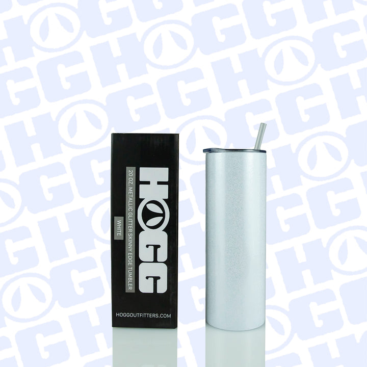 20oz Sublimation Blank Metallic Glitter Skinny Edge Tumbler - White
