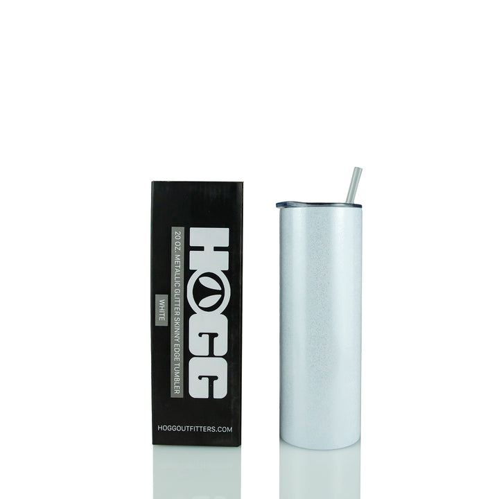 20oz Sublimation Blank Metallic Glitter Skinny Edge Tumbler - White