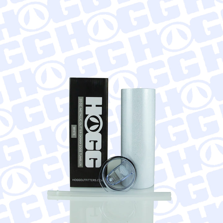 20oz Sublimation Blank Metallic Glitter Skinny Edge Tumbler (24 Units) - White