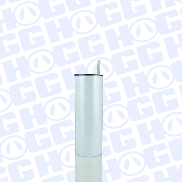 20oz Sublimation Blank Metallic Glitter Skinny Edge Tumbler - White