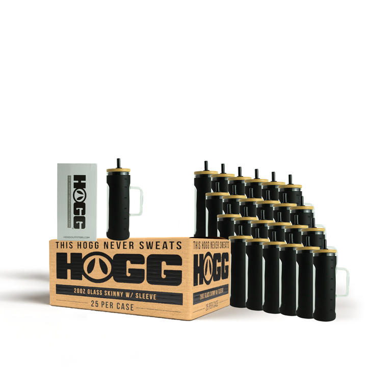 20oz Glass Skinny W/ Sleeve Case - Black (25 Units)