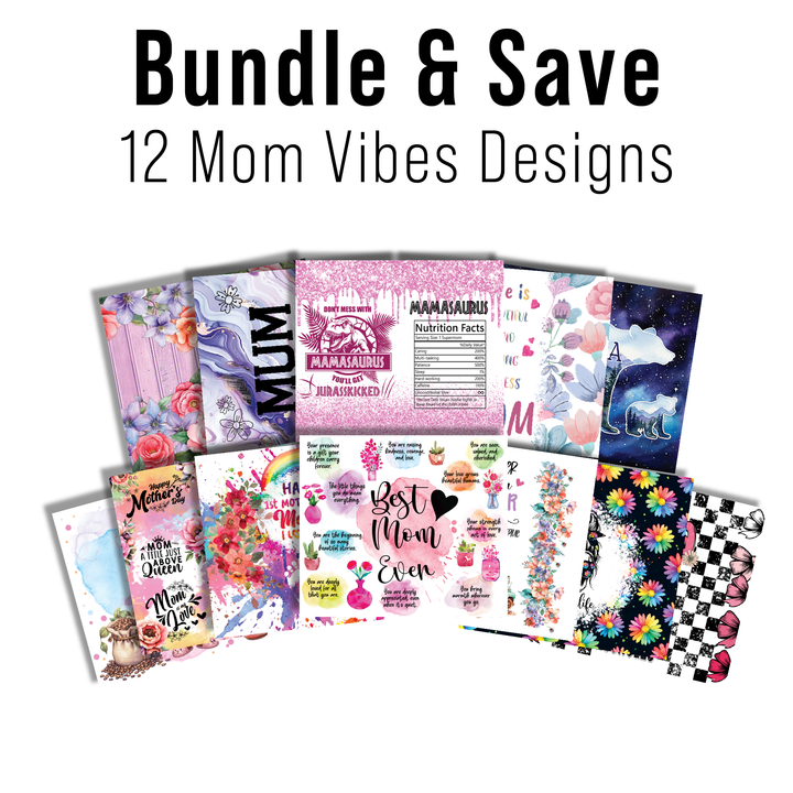 Digital Sublimation Designs - Mom Vibes Collection Tumbler Wraps — 20oz Skinny — Bundle and Save (All 12 Designs)
