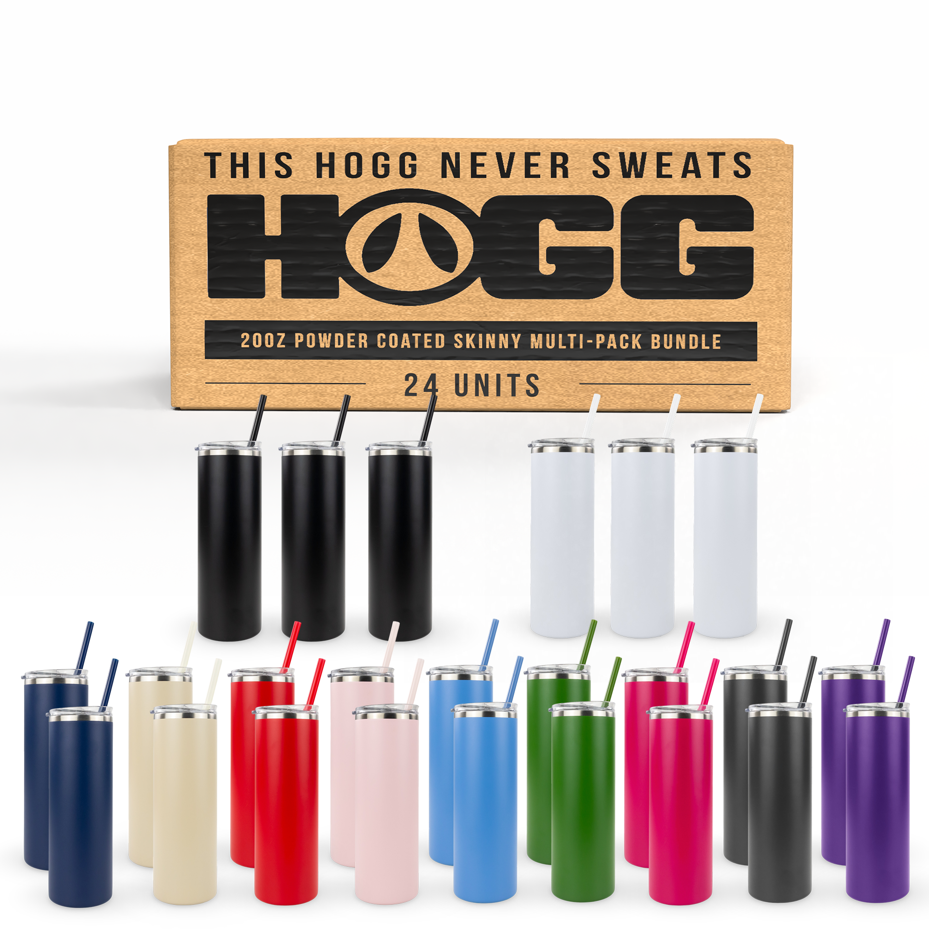 20oz Powder Coated Skinny Multi-Pack Bundle (24 Units)
