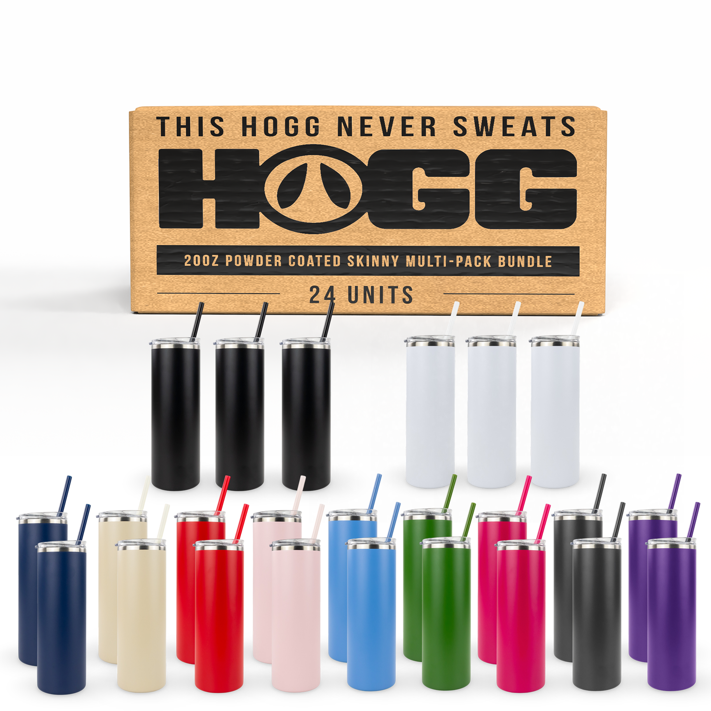 20oz Powder Coated Skinny Multi-Pack Bundle (24 Units)