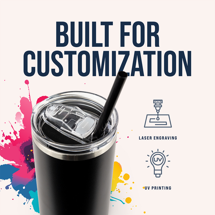 20oz Powder Coated Skinny Tumbler — Black