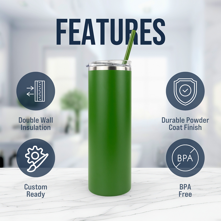 20oz Powder Coated Skinny Tumbler Case (24 Units) — Green