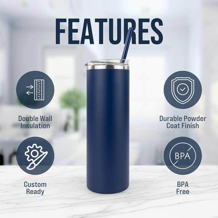20oz Powder Coated Skinny Tumbler Case (24 Units) — Blue