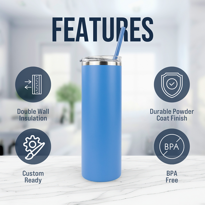 20oz Powder Coated Skinny Tumbler Case (24 Units) — Blue