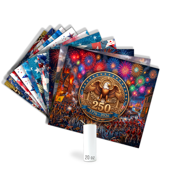 Digital Sublimation Designs - America 250 Tumbler Wraps — 20oz Skinny — Bundle and Save (All 12 Designs)