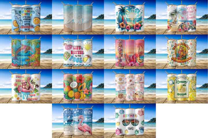 Digital Sublimation Designs - Summer Tumbler Wraps — 20oz Skinny — Bundle and Save (All 14 Designs)