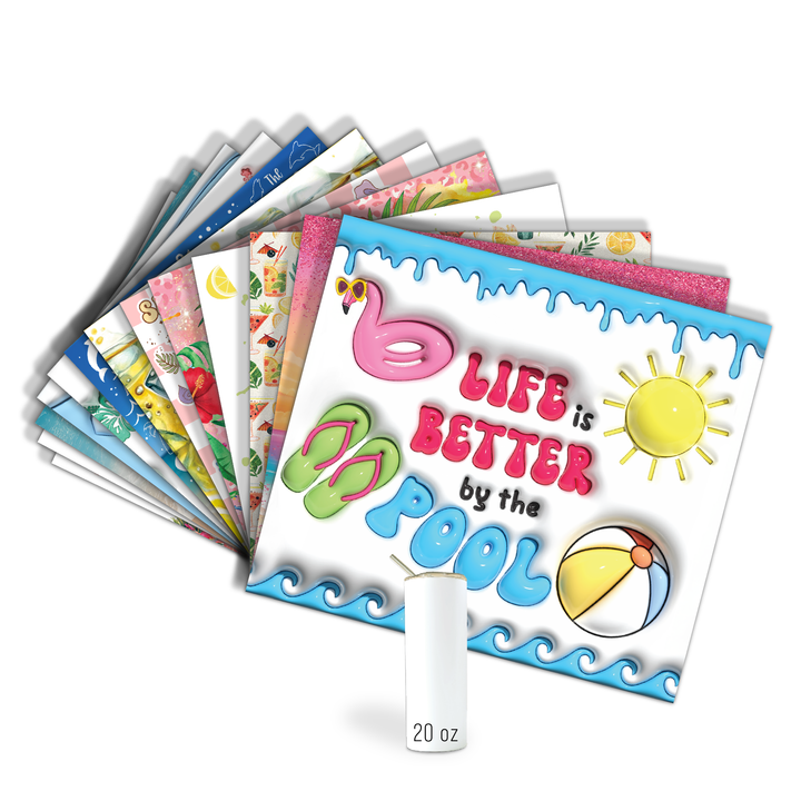 Assorted Ready to Press Sublimation Tumbler Prints (14 Pack) - Summer — 20oz Skinny