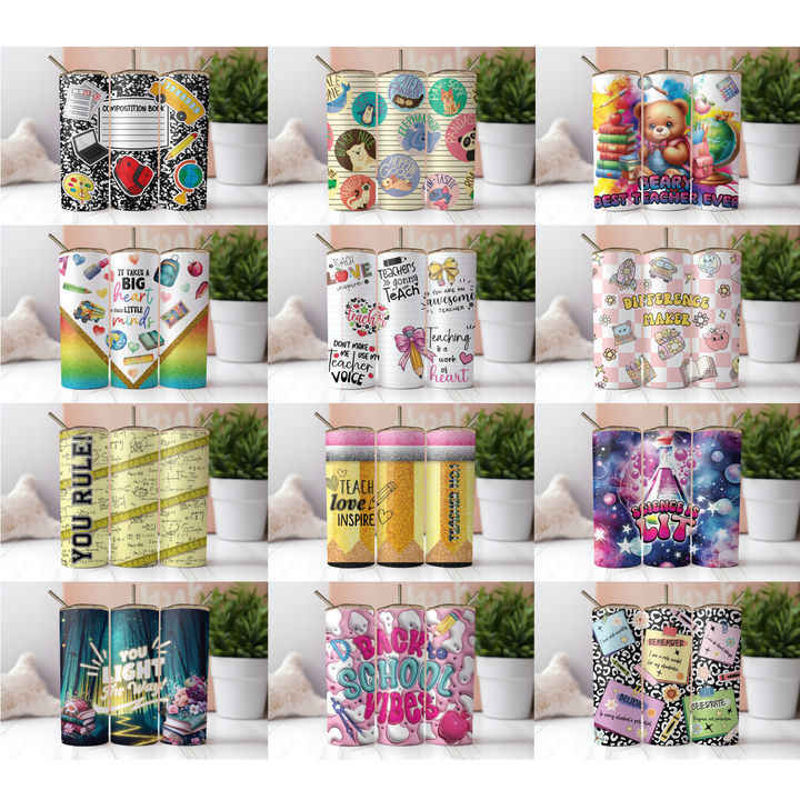 Digital Sublimation Designs - Back to School Teachers — 20oz Skinny — Bundle and Save (All 12 Designs)