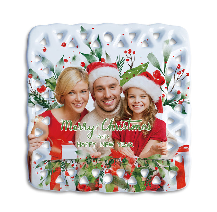 Sublimatable 3" Lace Ceramic Ornament (4 Pack) - alternate angle | sublimatable personalized gift blank