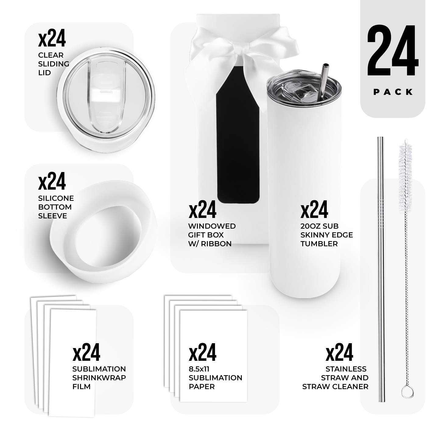 20oz SUBLIMATABLE SKINNY EDGE TUMBLER GIFT SET CASE (24 UNITS)