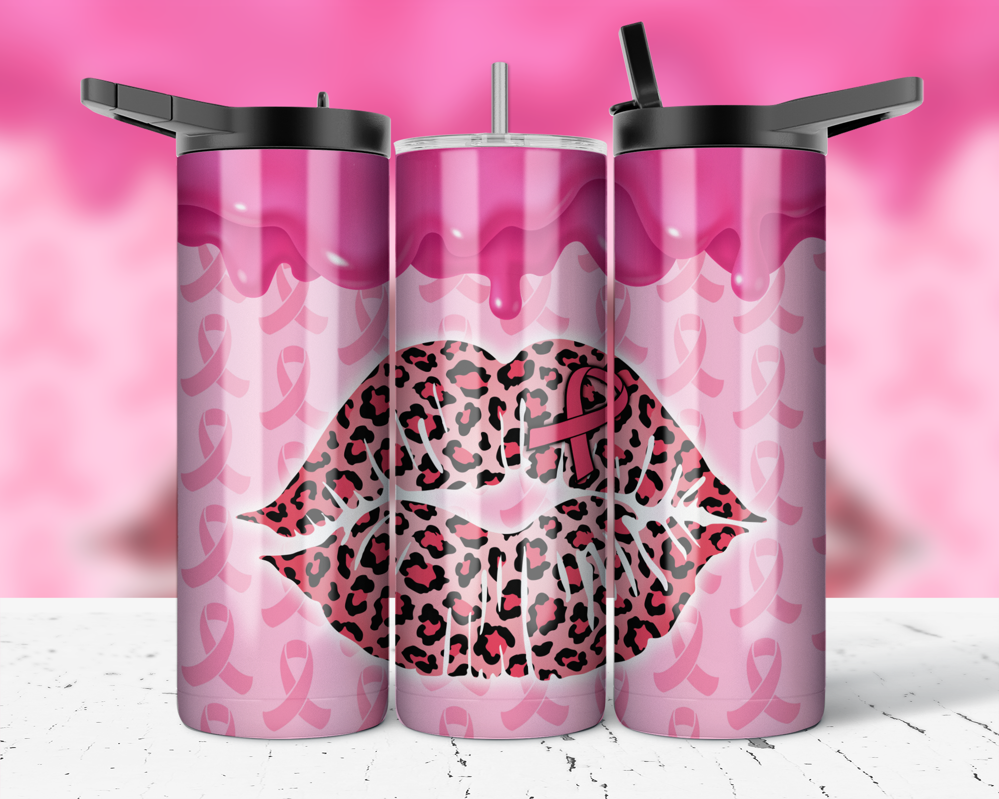 ASSORTED READY TO PRESS SUBLIMATION PRINTS FOR 20oz STRAIGHT SKINNY TUMBLERS (10 PACK) - BREAST CANCER AWARENESS