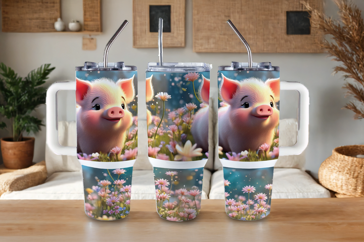 Digital Sublimation Designs - Spring Bloom Collection Tumbler Wraps — 40oz Big Swig — Cute Pig Blossom