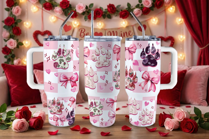 Digital Sublimation Designs - Xoxo Collection Tumbler Wraps — 40oz Big Swig — Lovely Pink Paw