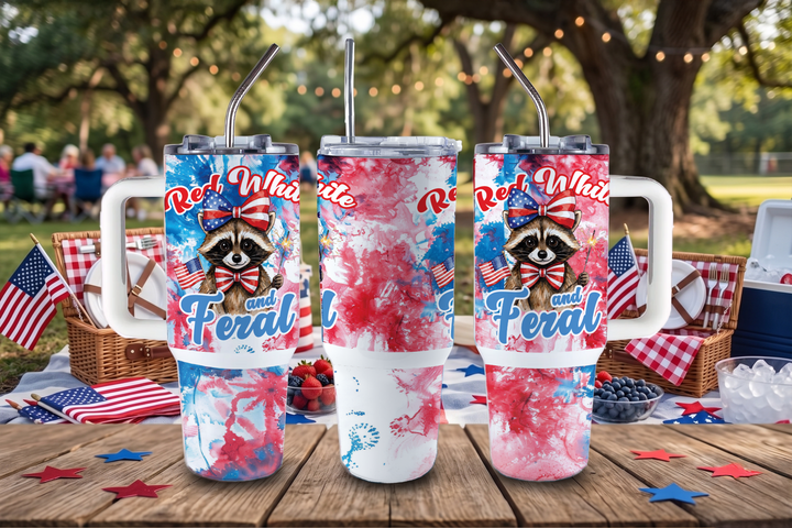 Digital Sublimation Designs - America 250 Tumbler Wraps — 40oz Big Swig — Red White and Feral
