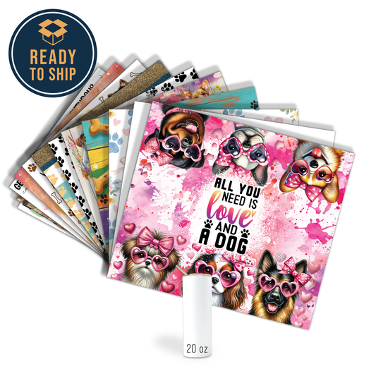 ASSORTED READY TO PRESS SUBLIMATION TUMBLER PRINTS (12 PACK) - PUPPY PALS