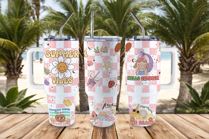 Digital Sublimation Designs - Summer Tumbler Wraps — 40oz Big Swig — Groovy Summertime