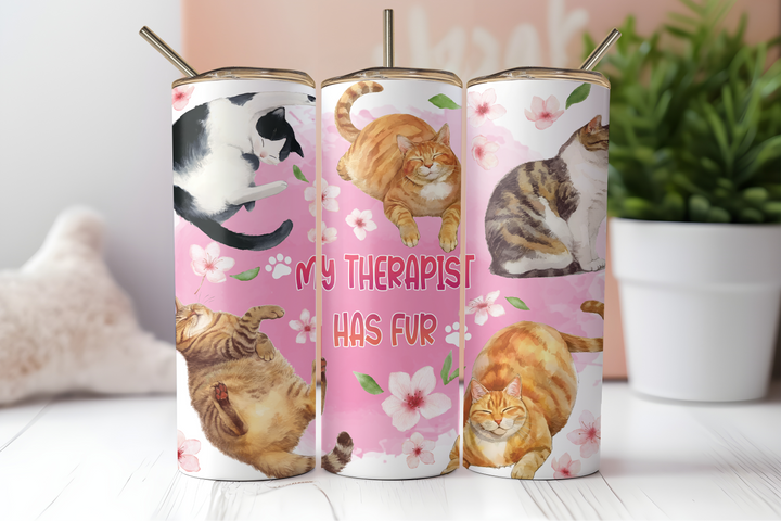 Digital Sublimation Designs - Feline Friends Tumbler Wraps — 20oz Skinny — Furry Therapist