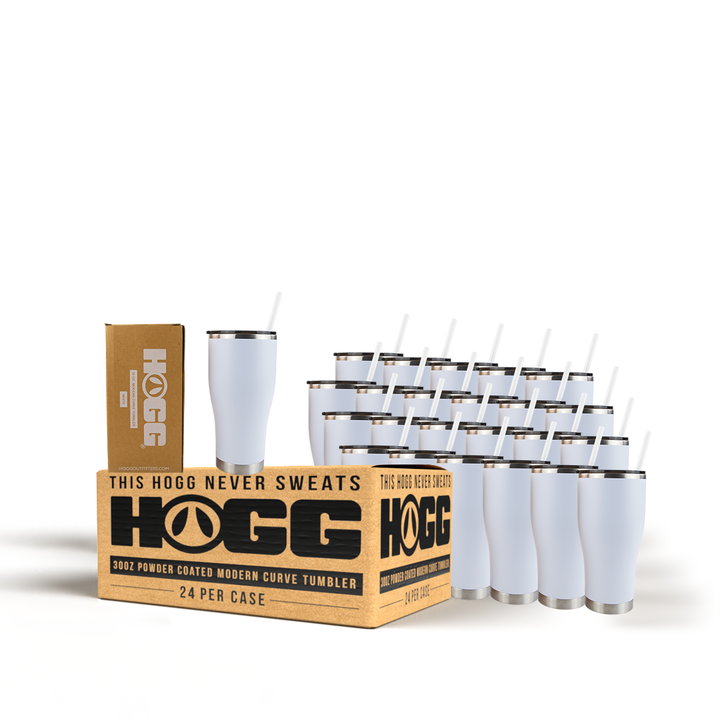 30oz Powder Coated Modern Curve Tumbler Case — White