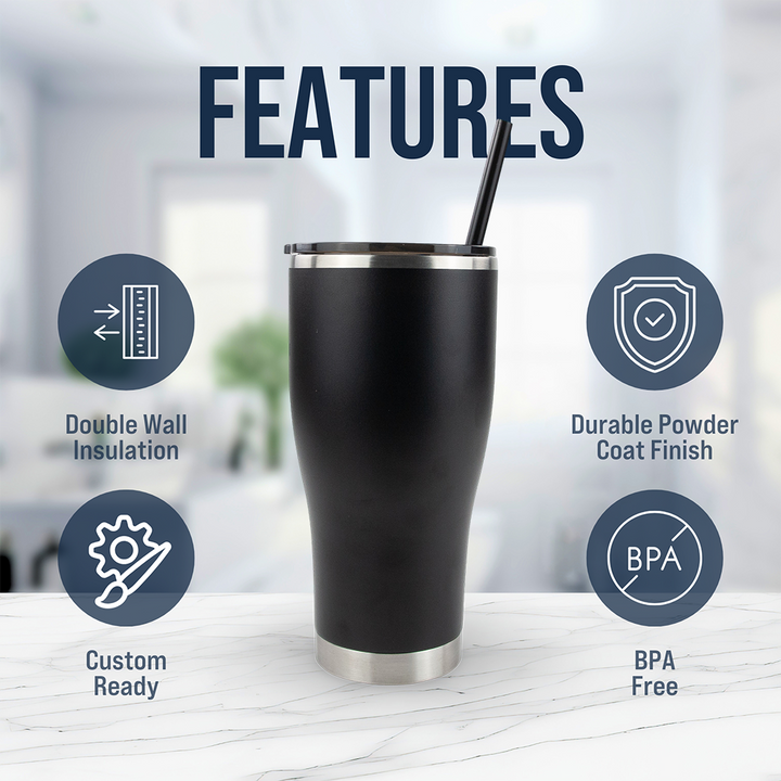 30oz Powder Coated Modern Curve Tumbler Case — Black