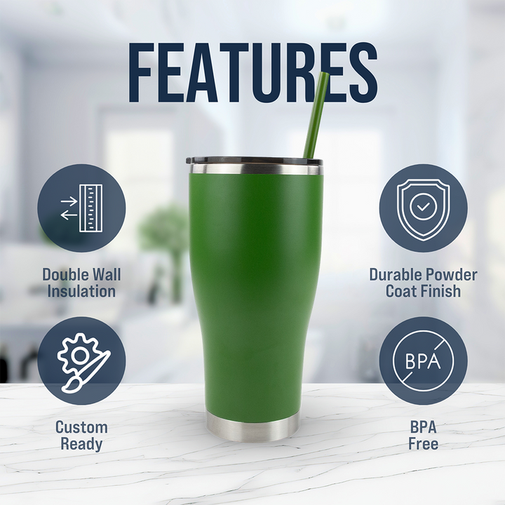 30oz Powder Coated Modern Curve Tumbler — Green