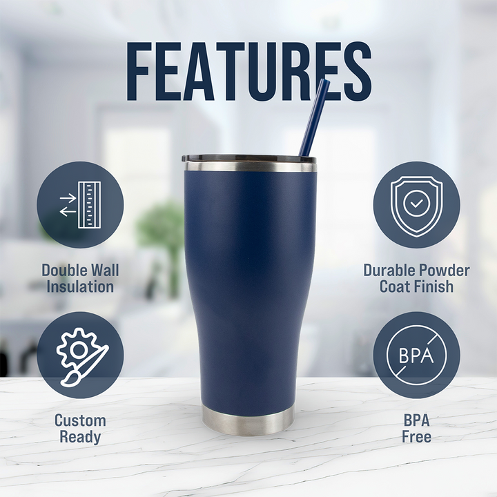 30oz Powder Coated Modern Curve Tumbler Case — Blue