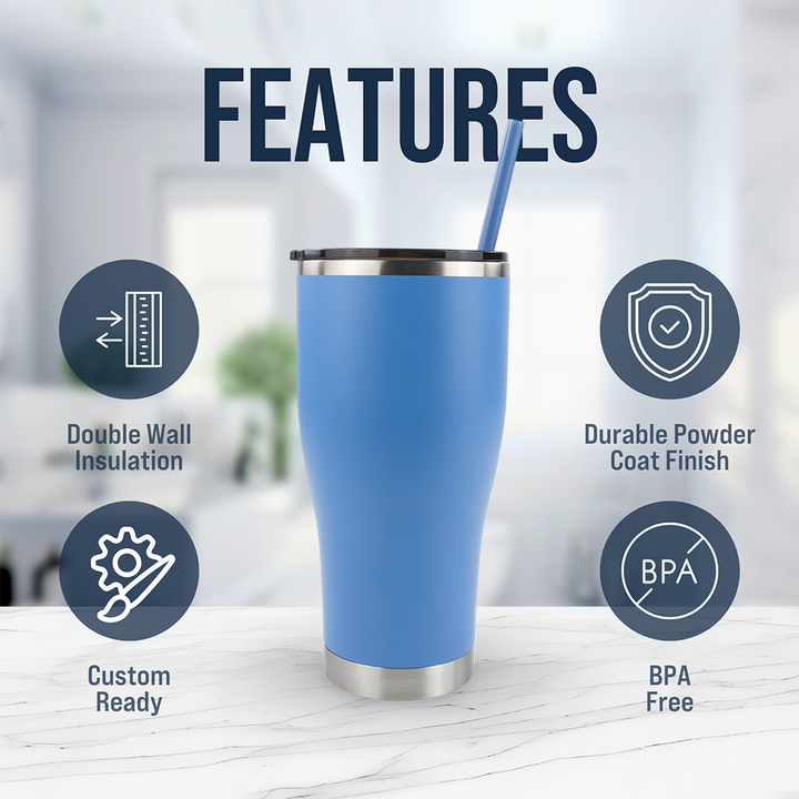 30oz Powder Coated Modern Curve Tumbler Case — Blue