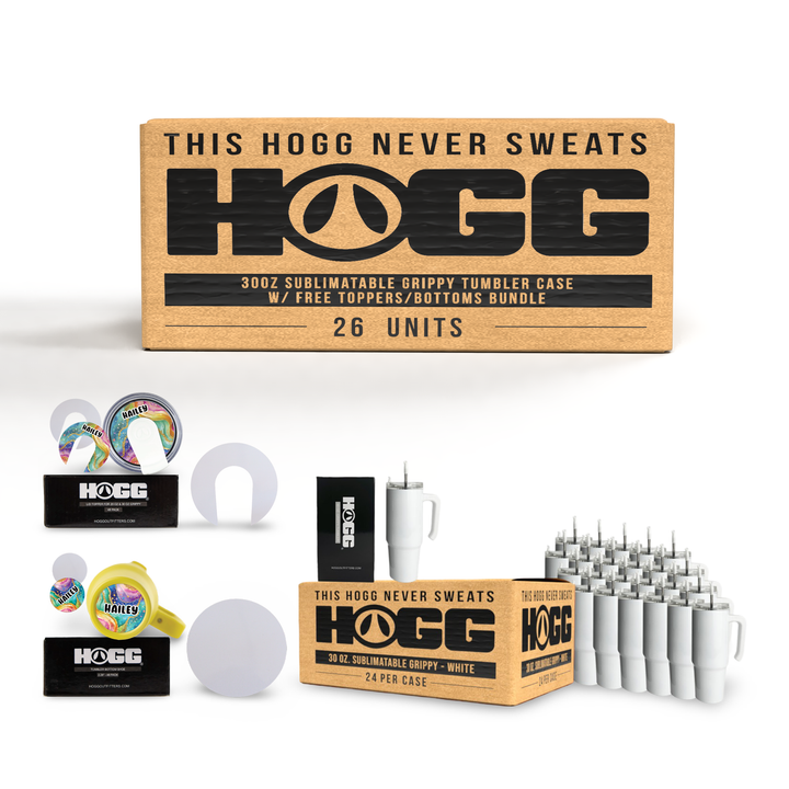 30oz Sublimatable Grippy Tumbler Case W/ Free Toppers/Bottoms Bundle | Wholesale Bundle