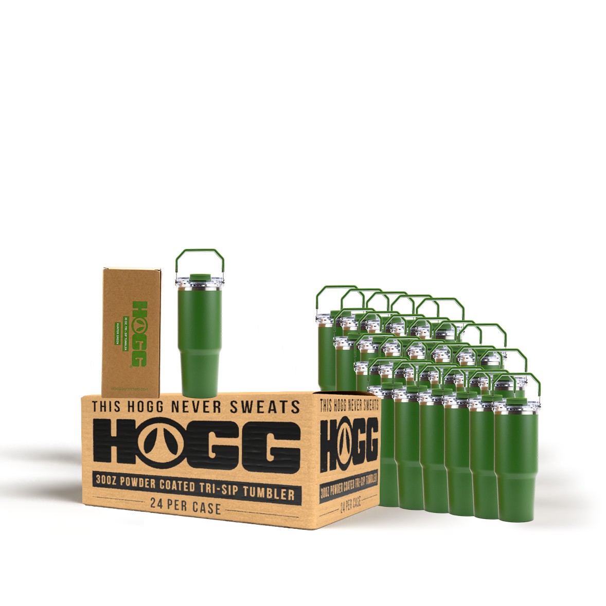 30oz Powder Coated Tri-Sip Tumbler Case (24 Units) - Hunter Green