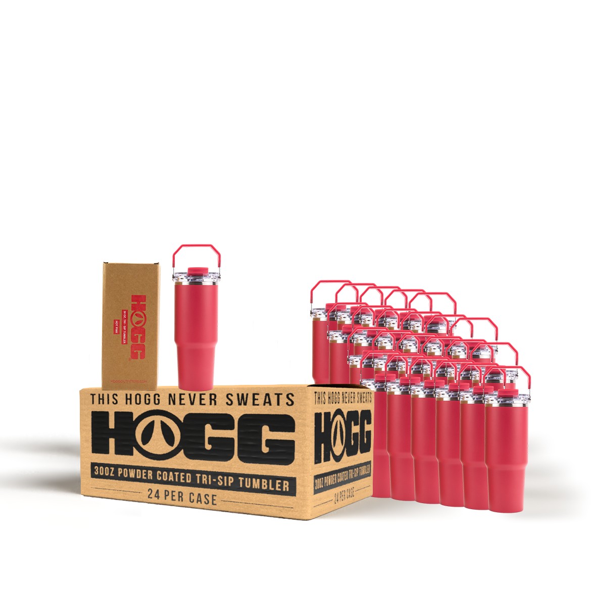 30oz Powder Coated Tri-Sip Tumbler Case (24 Units) - Hot Pink