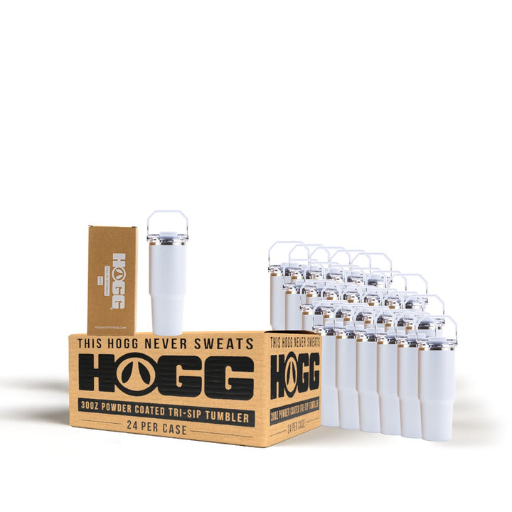 30oz Powder Coated Tri-Sip Tumbler Case (24 Units) - White