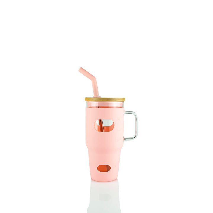 32oz Glass Mug W/ Handle & Sleeve — Blush
