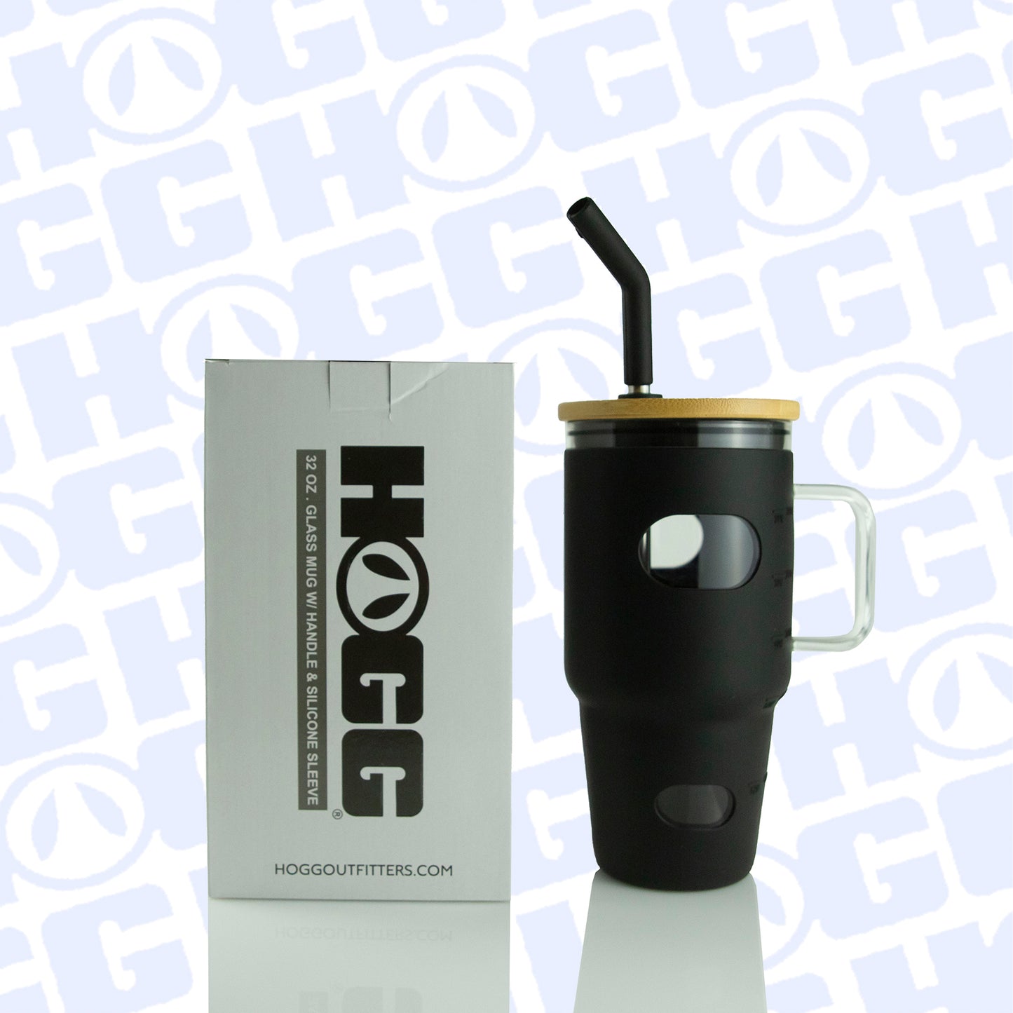 ***CLOSEOUT*** 32oz GLASS MUG W/ HANDLE & SLEEVE CASE - BLACK (20 UNITS)