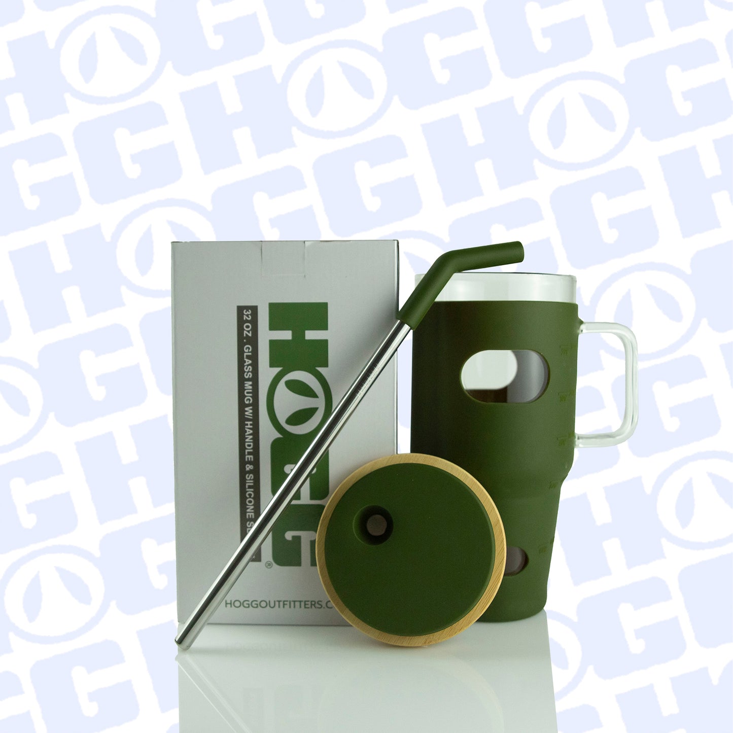 ***CLOSEOUT*** 32oz GLASS MUG W/ HANDLE & SLEEVE CASE - OLIVE (20 UNITS)