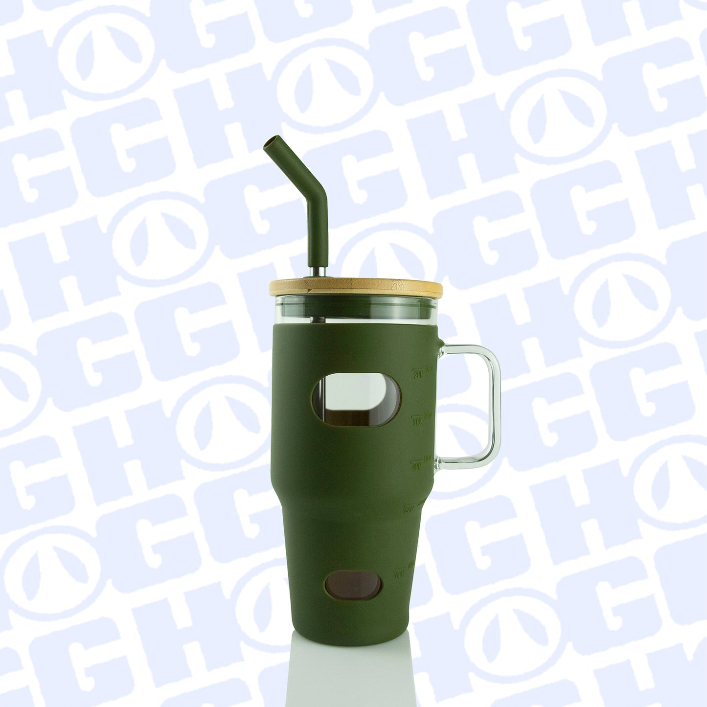 ***CLOSEOUT*** 32oz GLASS MUG W/ HANDLE & SLEEVE CASE - OLIVE (20 UNITS)