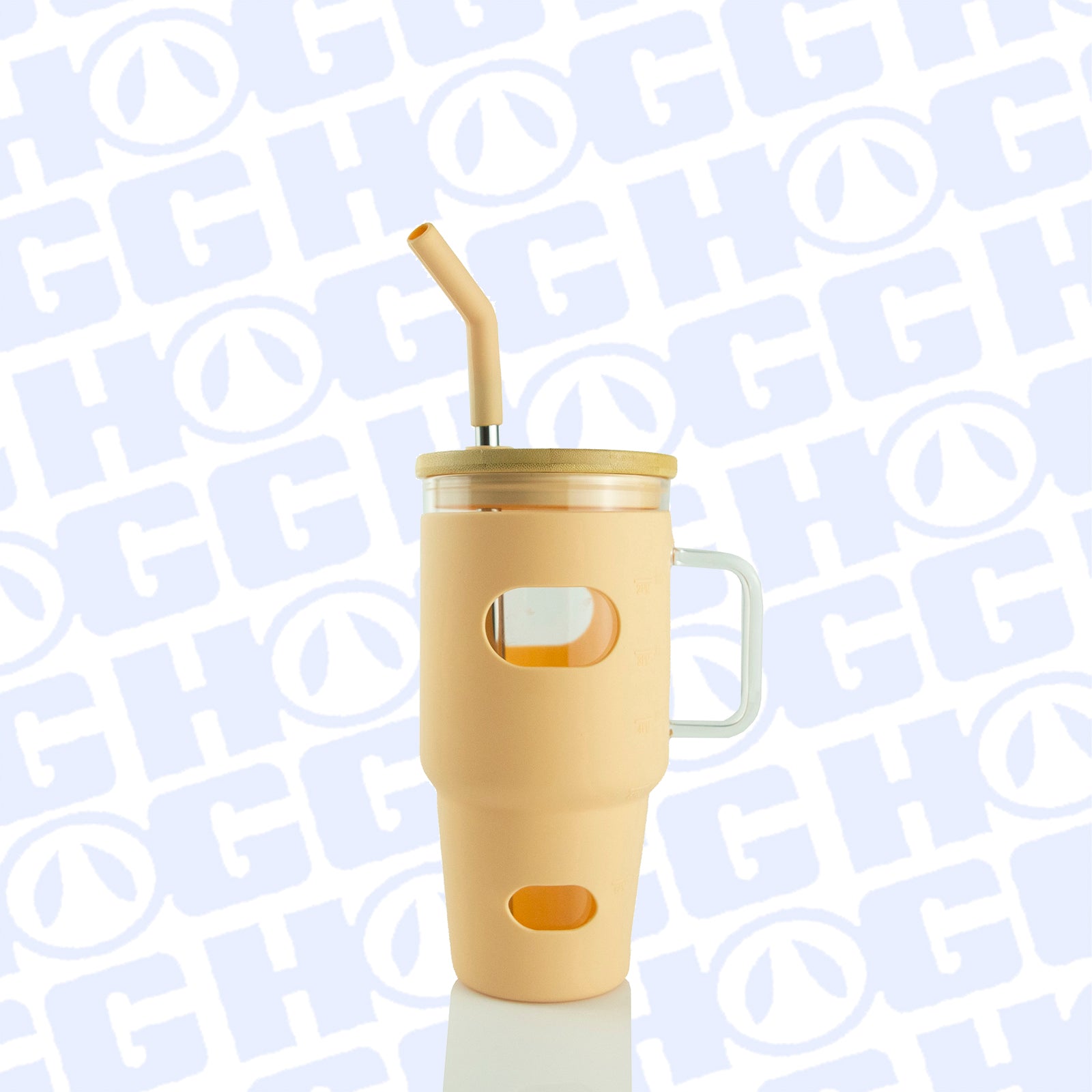 32oz Glass Mug w/ Handle & Sleeve Case - Tan (20 Units)