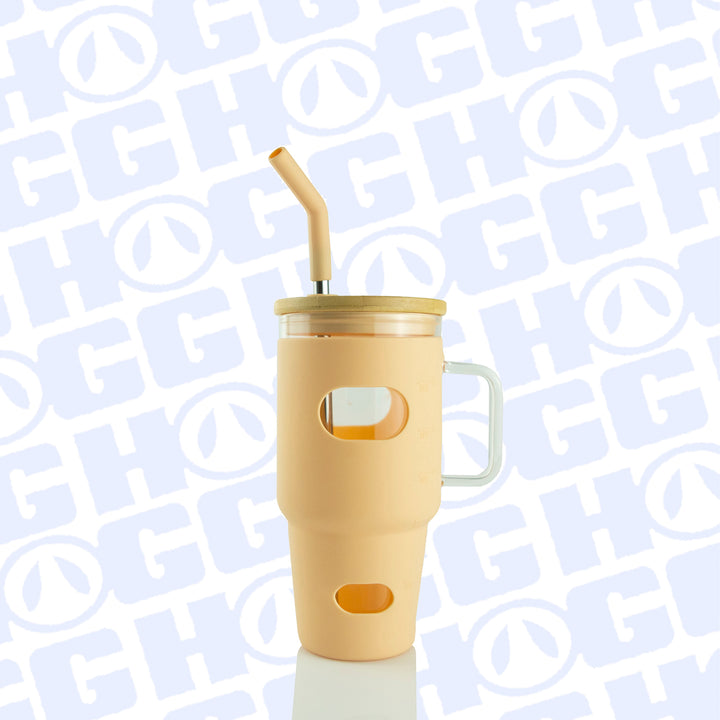 32oz Glass Mug W/ Handle & Sleeve — Tan