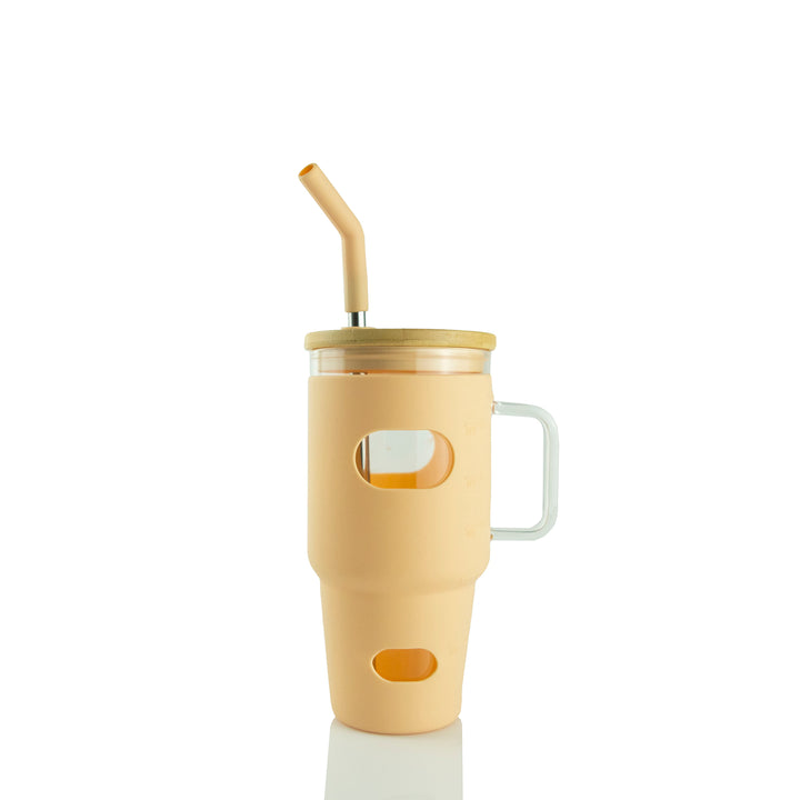 32oz Glass Mug W/ Handle & Sleeve — Tan