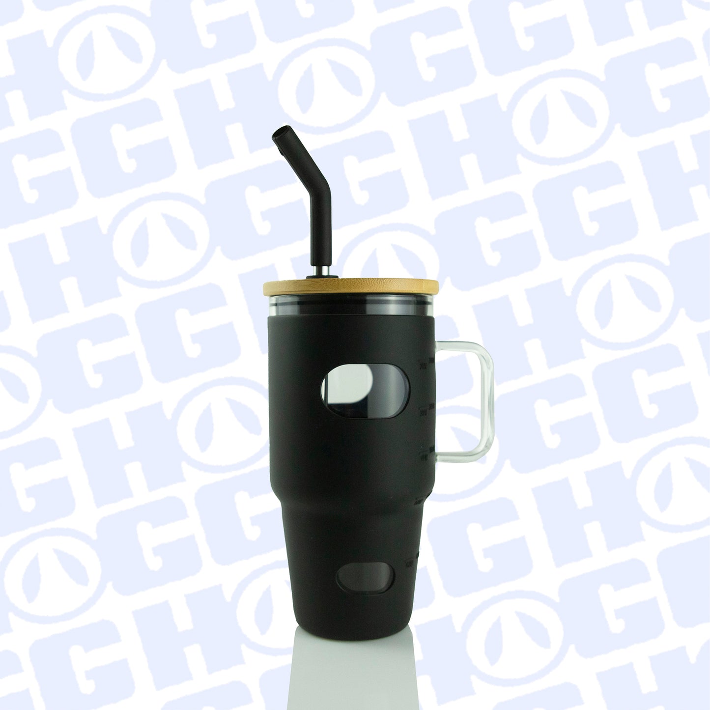 ***CLOSEOUT*** 32oz GLASS MUG W/ HANDLE & SLEEVE CASE - BLACK (20 UNITS)