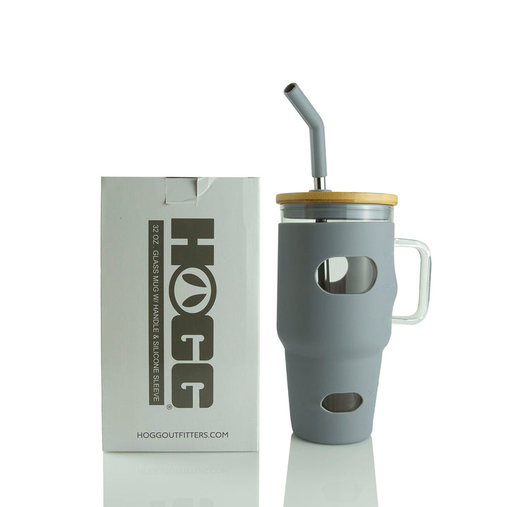 32oz Glass Mug W/ Handle & Sleeve Case - Gray (20 Units)